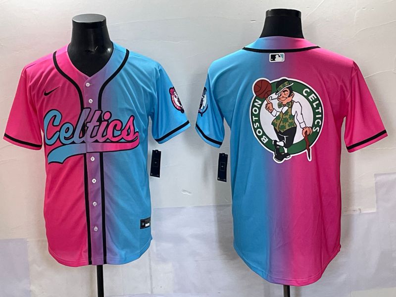 Men 2025 Boston Celtics Blank Blue pink Nike NBA Jersey style 2